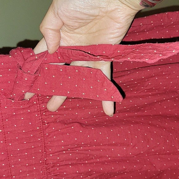 Embroidered Red Polka Dot Mini Dress Cap Sleeve Waist Tie Buttons XS Small - Picture 2 of 6